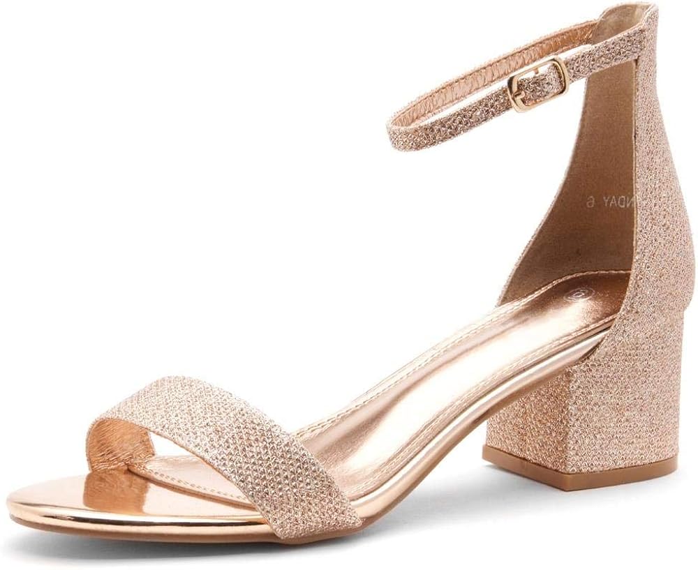 Shoe Land Sunday Women's Open Toe Ankle Strap Block Chunky Low Heeled Sandal Comfortable Office Pump Shoes