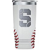 Onebttl Personalized Baseball Gifts for Teen Boys, Men, Coaches, 20oz Stainless Steel Tumbler with Laser Etched Initials for Baseball Players, Lovers, White - S