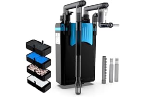 FZONE Aquarium Hang on Back Filter, 4 Stage HOB Filter for Mini and Nano Desktop Tanks, 106GPH Adjustable Flow, with Rainfall