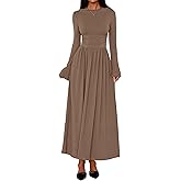 BTFBM Long Sleeve Maxi Dresses for Women 2025 Fall Casual Ruched Boat Neck Flowy Elegant Formal Wedding Guest Dress
