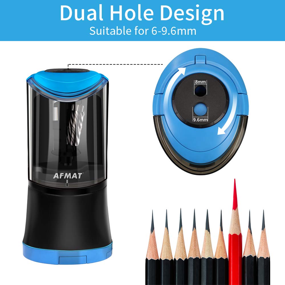AFMAT Artist Pencil Sharpener for 6-9.6mm Large Art Pencils - Long Point, Charcoal, Rechargeable - Blue
