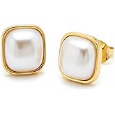 Pearl Gold Stud Earrings for Women Dainty 14K Gold Small Freshwater Cultured Pearl Studs for Sensitive Ears Hypoallergenic Earrings