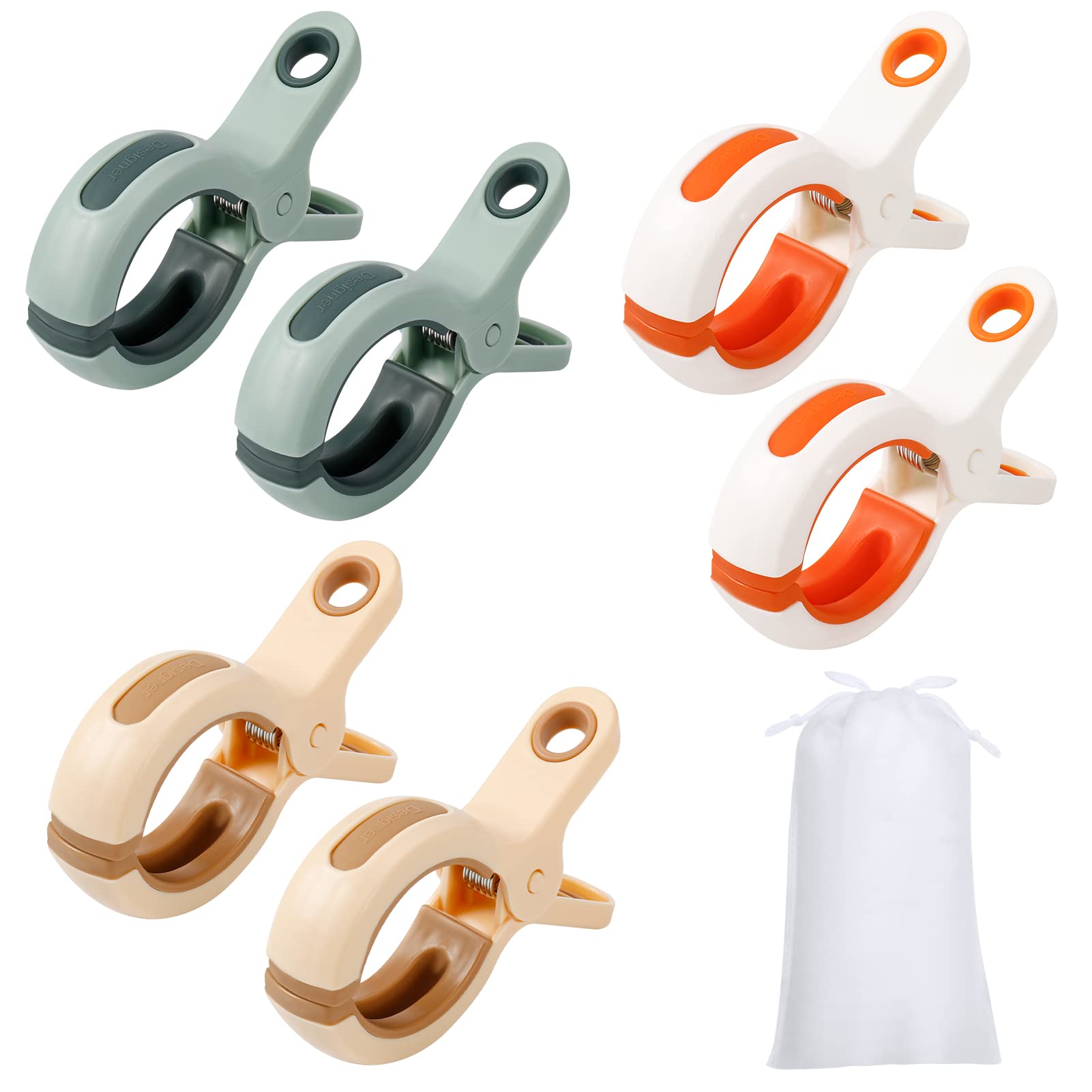 Heyu-Lotus 6pcs Beach Towel Clips Strong Grip Clothes Pegs Non-Slip Towel Pegs for Sun Lounger Washing Line Laundry Pool Chairs Sunbeds with Drawstring Organizer