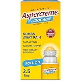 Aspercreme Odor Free Max Strength Lidocaine Pain Relief Liquid with Roll-On No Mess Applicator, 2.5 oz.
