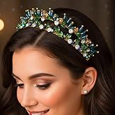 Campsis Sparkly Rhinestone Headbands Green Crystal Hairband Double Layered Hair Hoop Baroque Bridal Wedding Hair Accessories for Women