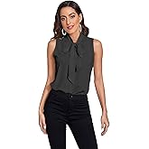 Floerns Women's Tie Bow Neck Sleeveless Chiffon Solid Blouse Top