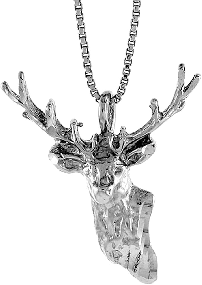 Sterling Silver Deer Head Pendant 1 1/8 inch Tall Pendants Necklaces