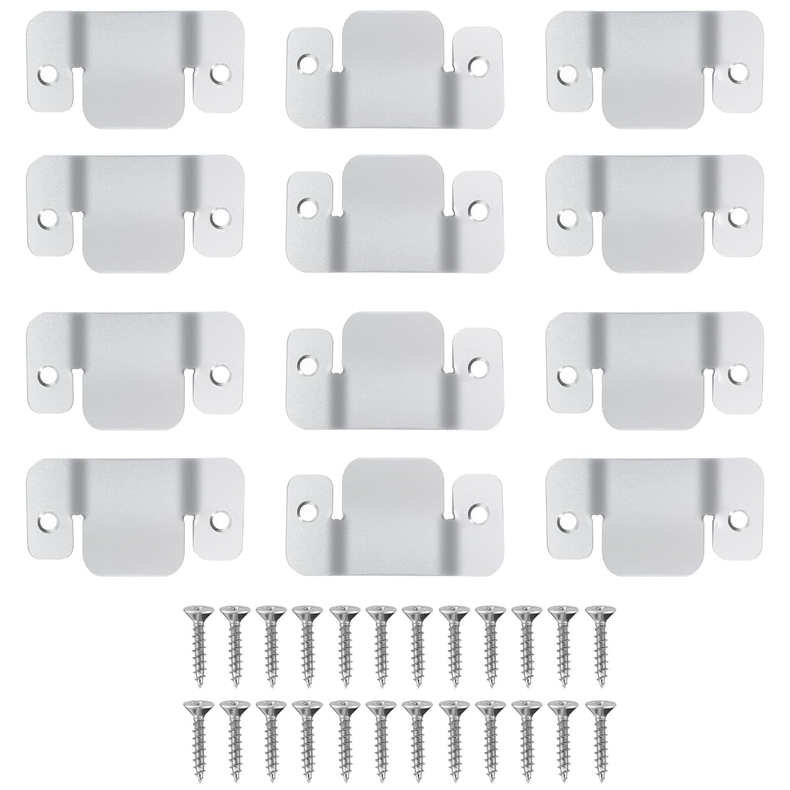 12 PCS Concealed Headboard Wall Fixings,Small Flush Mount Interlocking Sofa Connectors, Stainless Steel Heavy Duty Picture Hooks, Wall Mount Furniture Bracket Clips with Mounting Screws (4.4X1.4cm)