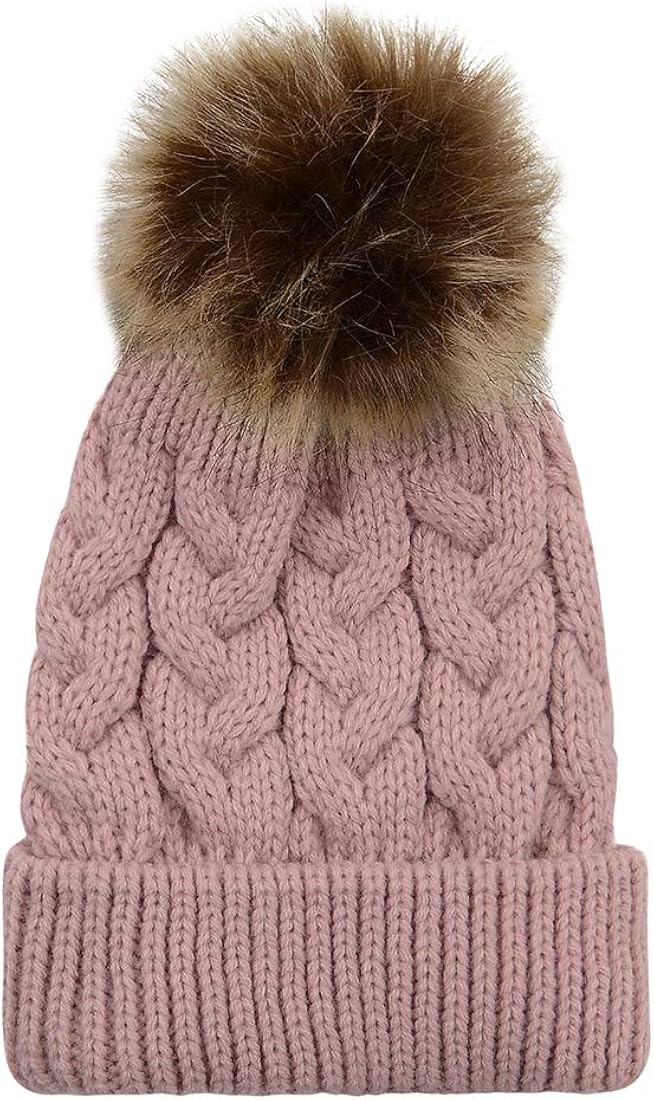 Durio Baby Girl Hats Knit Baby Winter Hat Cute Baby Beanies for Girls Boys Thick Warm Toddler Hat B Pink One Size: Clothing