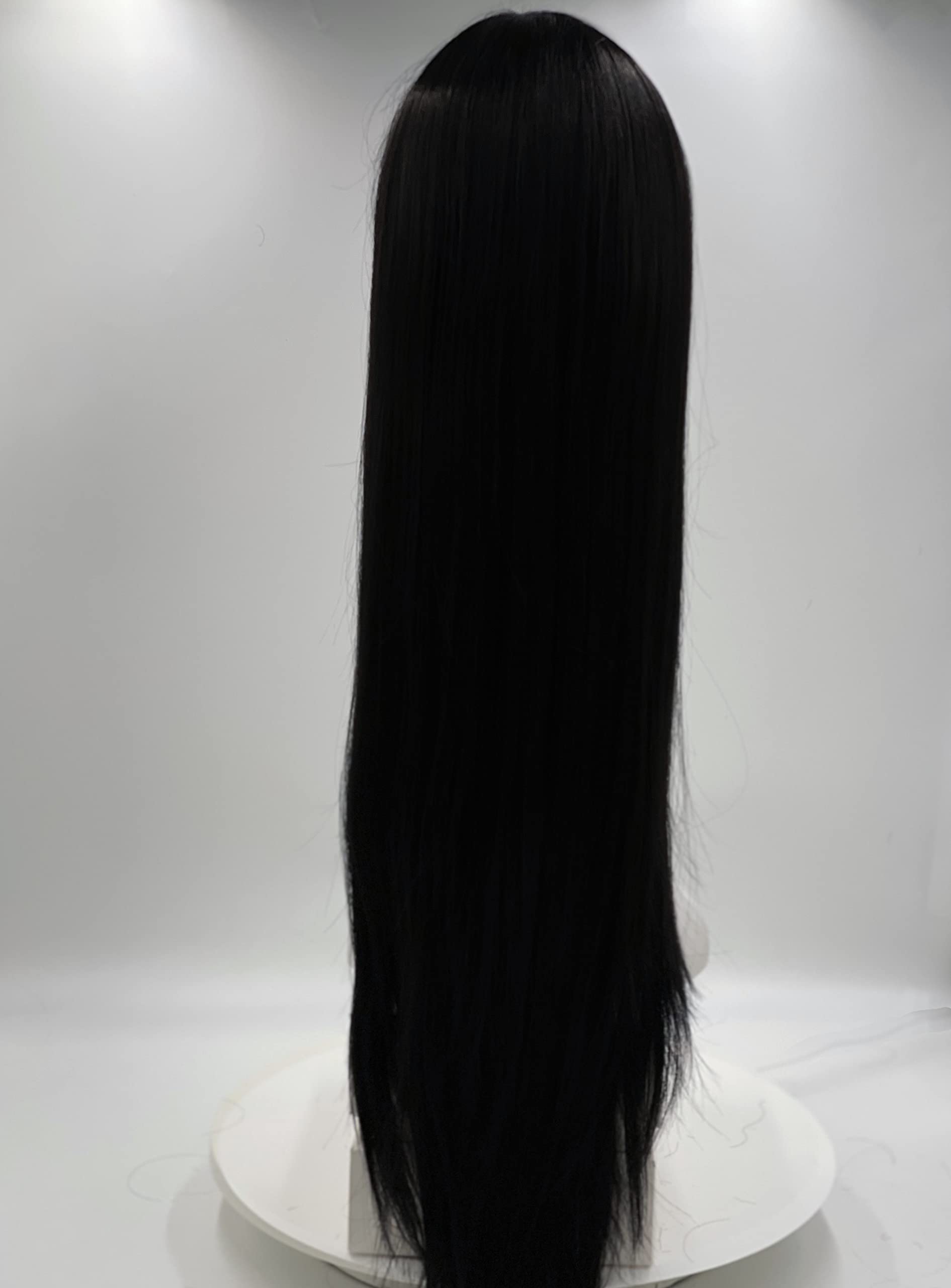 SLEEK Synthetic Long Straight Wig With Bang 34'' Straight wigs with 3 Combs in Non Lace Wig Can Be Heated=1B