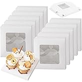WODJR 50Pcs Cupcake Boxes Pastry Bakery Boxes Cupcake Boxes with Window Gift Boxes White Paper Cookie Boxes Treat Bread Boxes
