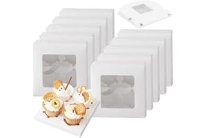 WODJR 50Pcs Cupcake Boxes Pastry Bakery Boxes Cupcake Boxes with Window Gift Boxes White Paper Cookie Boxes Treat Bread Boxes