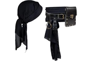 KOTORA Pirate Costume Pirate Head Scarf Bandanas Belt Waist Sash Medieval Belt Pouch Coin Purse Leather Hook Festival Sets