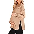 Ekouaer Women’s Maternity Shirts Long Sleeve Split Side Pregnancy Tee Top Tunic Blouse Casual Mama Clothes