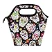 ALAZA Lunch Tote Bag Sugar Skull Flowers Rose Daisy Insulated Cooler Thermal Reusable Bag, Mexican Day Of The Dead Skull Love Heart Lunch Box Portable Handbag for Men Women Kids Boys Girls
