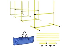 PawHut 4 Piece Dog Agility Training Equipment for Dog Agility Course with Adjustable Height Jump Bars, Included Carry Bag, & Displacing Top Bar, Yellow