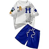 GORGLITTER Men's 2 Piece Outfits Sets Casual Graphic Crewneck Short Sleeve T-Shirt and Drawstring Waist Shorts