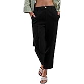 Amazhiyu Women's 100% Linen Summer High-Rise Effortless Pintuck Ankle Pants Black, Small