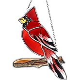 Vismin Hand Painted Red Cardinal Stained Glass on Branch Suncatcher Indoor Window Hanging Bird Ornament Garden Decor Cardinal Memorial Gifts for Women Bird Lovers Mom