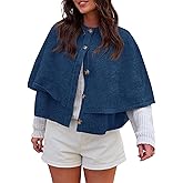 Saodimallsu Womens Cropped Cape Cardigan Button Up Crew Neck Jacket Shawl Fall Trendy Knit Sweater