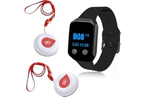 WNKRUN Wireless Calling System Wireless Caregiver Pager Call Button Nurse Alert System with 1 Watch Pager and 2 Call Buttons