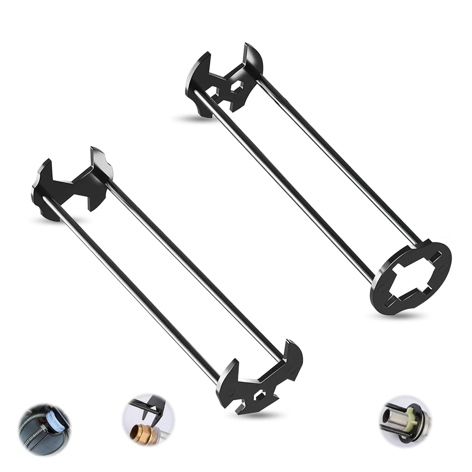 UESDU 2 Pcs Multifunctional Sink Wrench, 11 Sizes Basin Wrench Carbon Steel Bath Tap Spanner Universal Plumbing Spanner for Tight Space