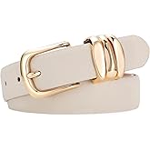 SANSTHS Womens Belt with Statement Triple Gold Keeper Loops, Stylish Ladies Waist Belt for Jeans Dresses Formal Wear