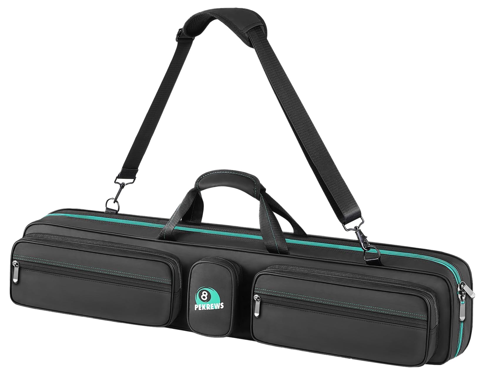 PEKREWS Pool Cue Case 4x4 with Backpack Straps - Soft Billiard Stick Bag for 4 Butts, 4 Shafts and Accessories - Shoulder Strap Included, Black