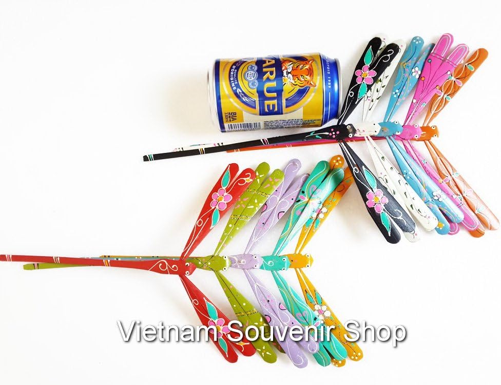 Vietnam Souvenir Shop Lot of 10 Hand Carved Painted Self Balancing Bamboo Dragonfly Decoration 20cm - Bamboo Toys