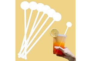 MIDREMER 100PCS Cocktail Swizzle Sticks, 7 Inch White Disposable Disc Top Drink Stirrers Plastic Coffee Beverage Mixing Rod for Home Bar Wedding Party DIY Decorations