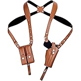 Tactical Shoulder Holster Leather, Concealed Gun Holster with Adjustable Strap Pistol Holster, Fits 1911 Glock 17/19/23 and Most Kinds of Pistols, Carry with Double Magazine Pouch