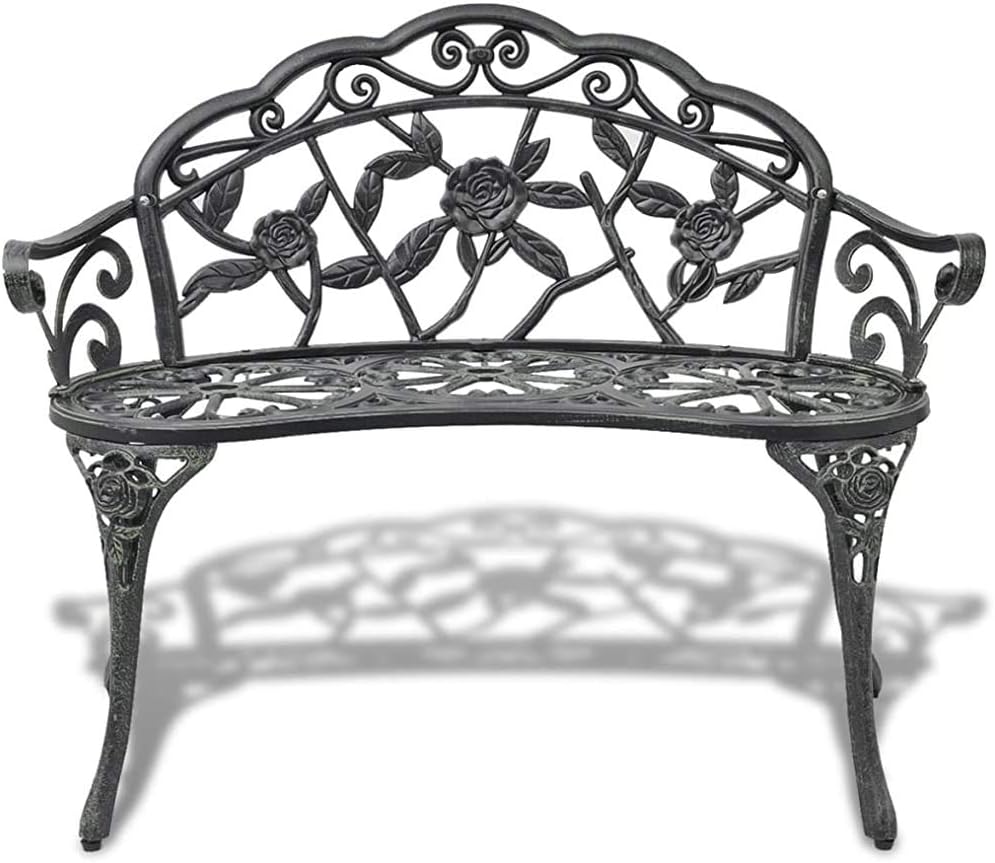 LLY Garden Bench 100cm 2 cast Aluminum Bench Park Bench Iron Benches Garden Furniture,Black
