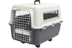 SportPet Designs Plastic Kennels Rolling Plastic Wire Door Travel Dog Crate - Medium, Gray (CM-2001-CS01)