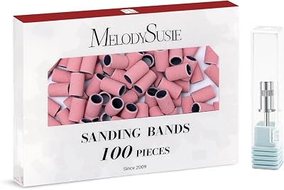 MelodySusie 100 Pcs Nail Drill Bits 180 Grit Sanding Bands Pink