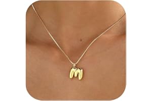 Thaivor Bubble Letter Necklace Initial Necklaces for Women Dainty Bubble Alphabet Pendant Puffy Name Personalized Jewelry Gift