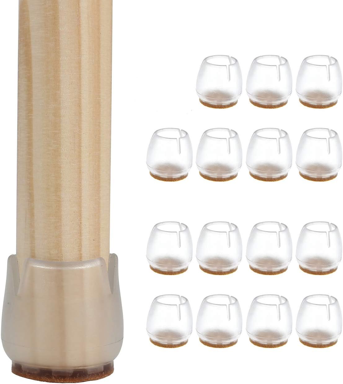Mogokoyo Chair Leg Caps Floor Protectors,16 Pcs Silicone Table Feet Cover Pads Furniture Foot Cups for Anti Scratch (Round; Transparent)
