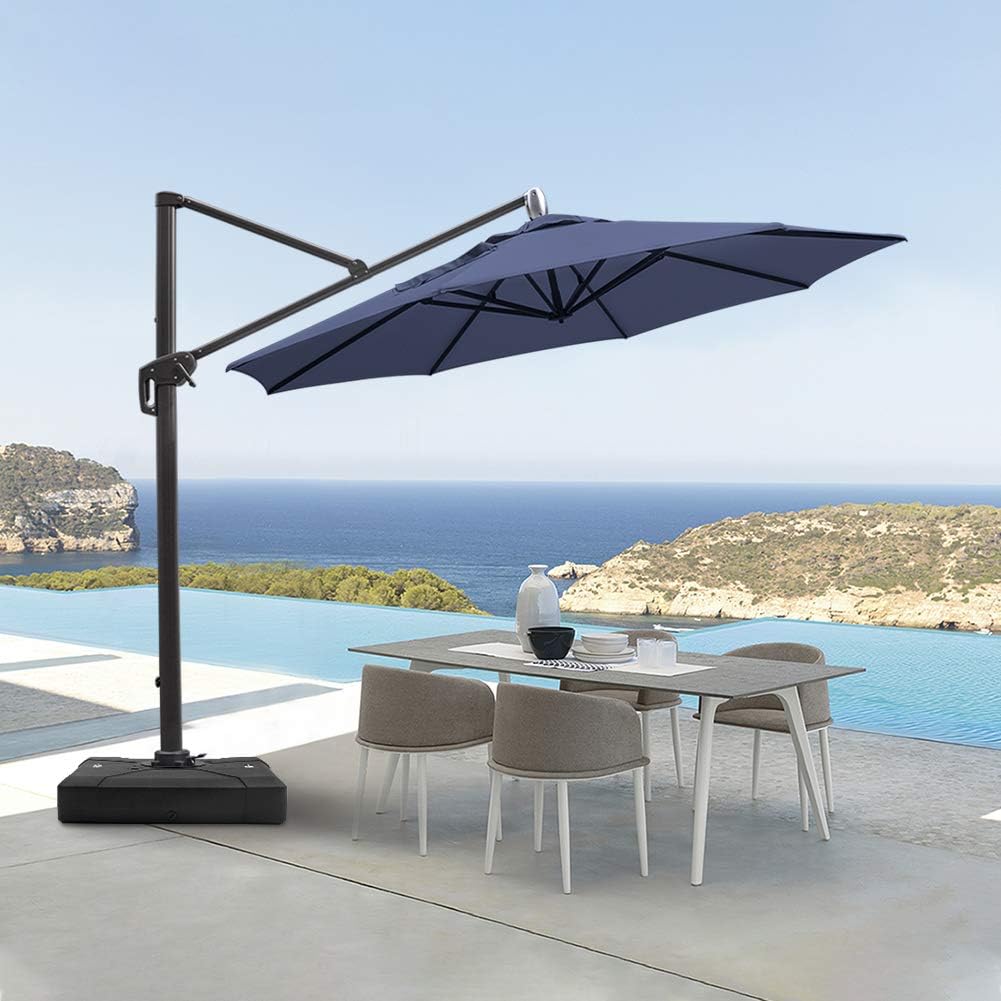 Amazon Com Crestlive Products 11 Ft Patio Cantilever Umbrella Outdoor Hanging Offset Umbrella With Crank And Cross Base Bronze Finish 500h Fadesafe Canopy Navy Blue Garden Outdoor