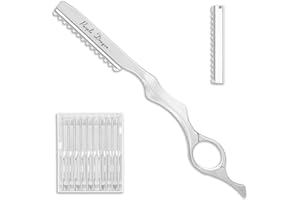 TUCNOEU Hair Razors For Cutting Hair 7" Mental Thinning Styling Razors with 10 PCS Sharp Stainless Steel Blades Professional Hair Styling Tool for Salon and Home (Silver)
