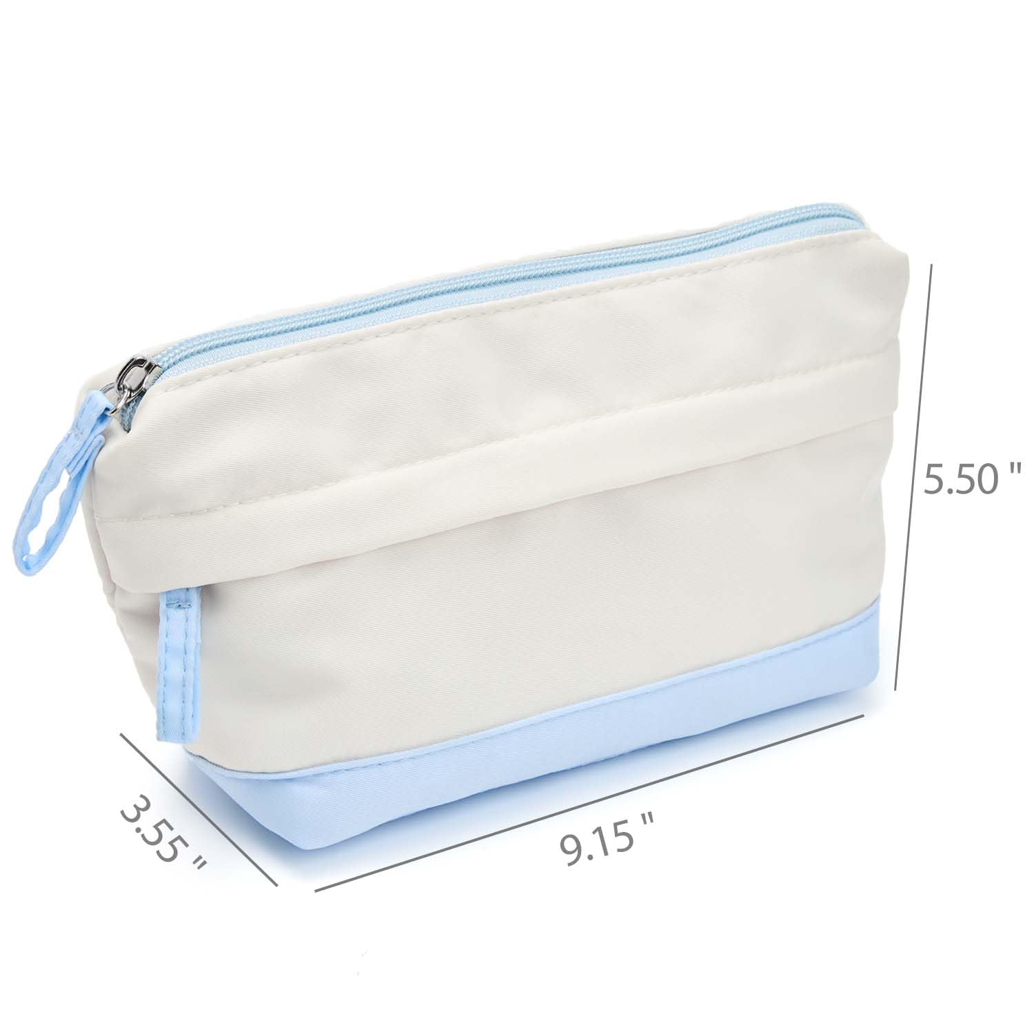 Pencil Case Pouch Bag School Supplies for Girls, Cute Aesthetic Pen Case, Large Big Capacity Zipper Stationery Bag for Women Teen Adults, Ivory and Light Blue, 1400ml