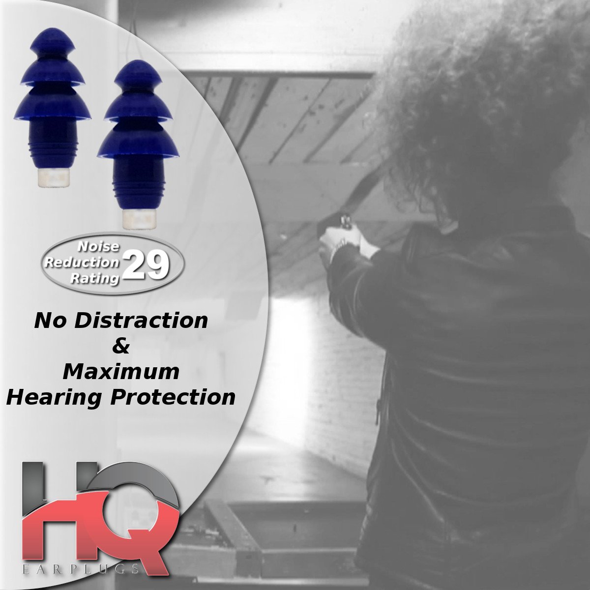 Soft Silicone Ear Plugs with Filter- Noise Cancelling & Hearing Protection By HQ Earplugs - NRR 25 to 29db – Water Block Ends – One Size Fits All (Blue)