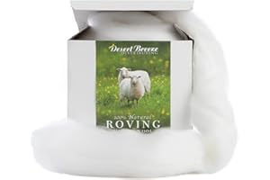 Desert Breeze Distributing – 100% Natural Merino Wool Roving, Wool for Spinning, Tapestry Yarn, Needle Felting, Wet Felting, Big Yarn Roving, 19 Micron, 70mm Staple Length, 8 OZ Size, Color Snow White
