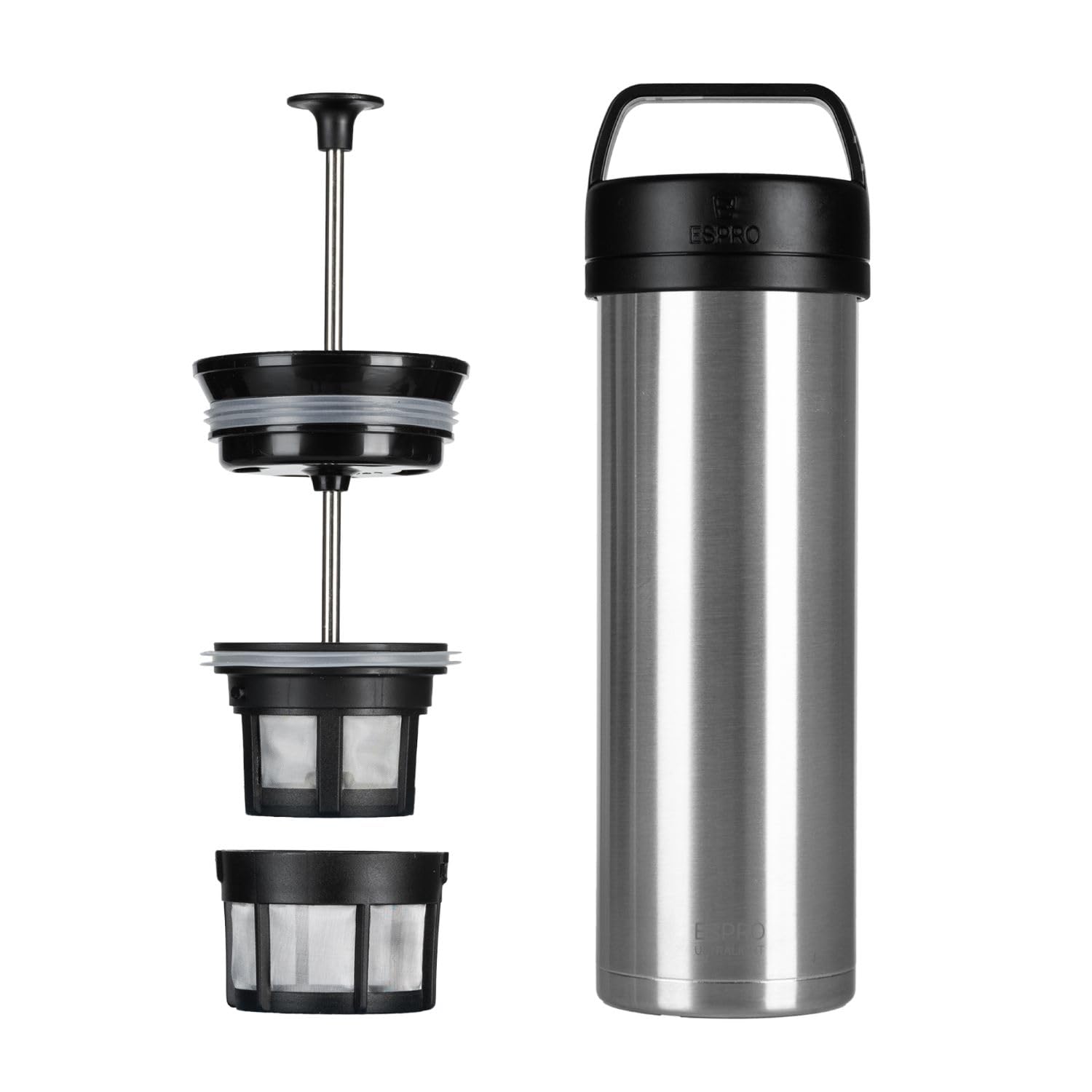 ESPRO P0 Ultralight Travel Cafetiere French Press Vacuum Insulated Stainless Steel Dishwasher Safe, 16 Ounces, Brushed Stainless Steel — image 1