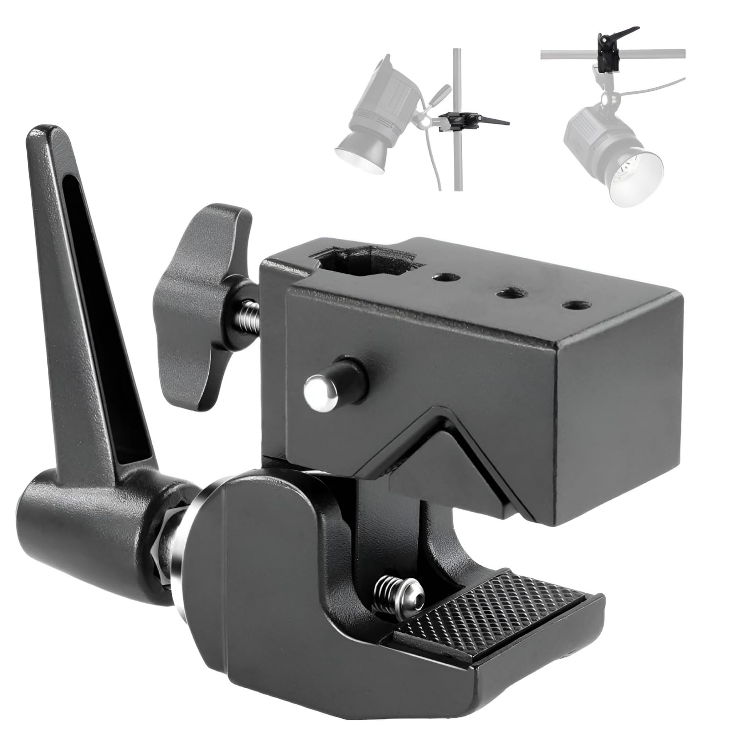 Super Clamp for Photo Studio Cameras, Lights, Umbrellas, Hooks, Shelves, Cross Bars, LED Lighting Photography Video Audio Accessories, Without Stud