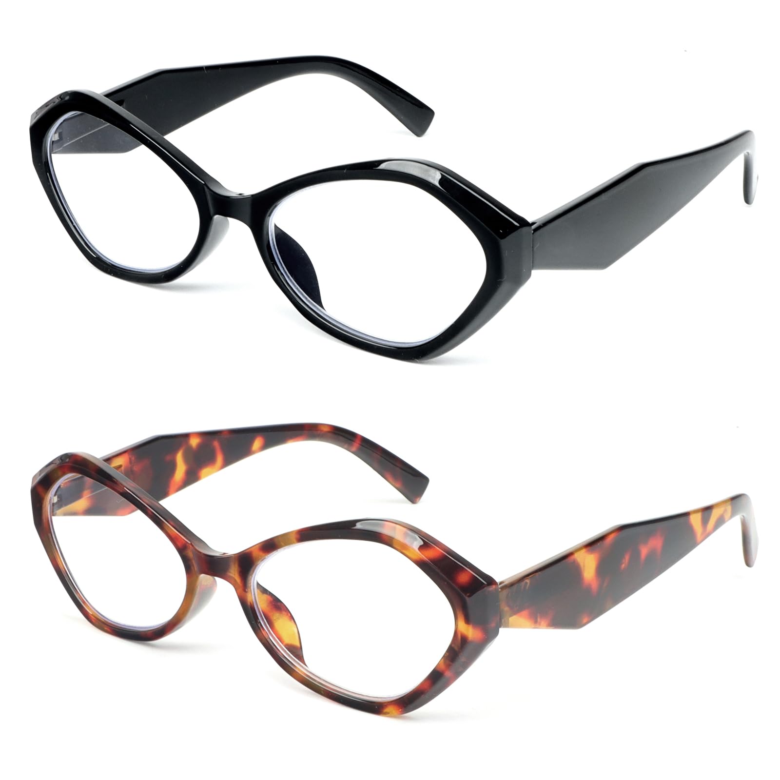 MMOWW Cat Eye Reading Glasses Polygon Stylish Comfortable Glasses Frame with Anti Blue Light for Women +1.0