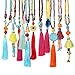 eManco Statement Tassel Long Pendant Necklaces for Women Handmade Wood Bead Bohemian Jewelry Colorful