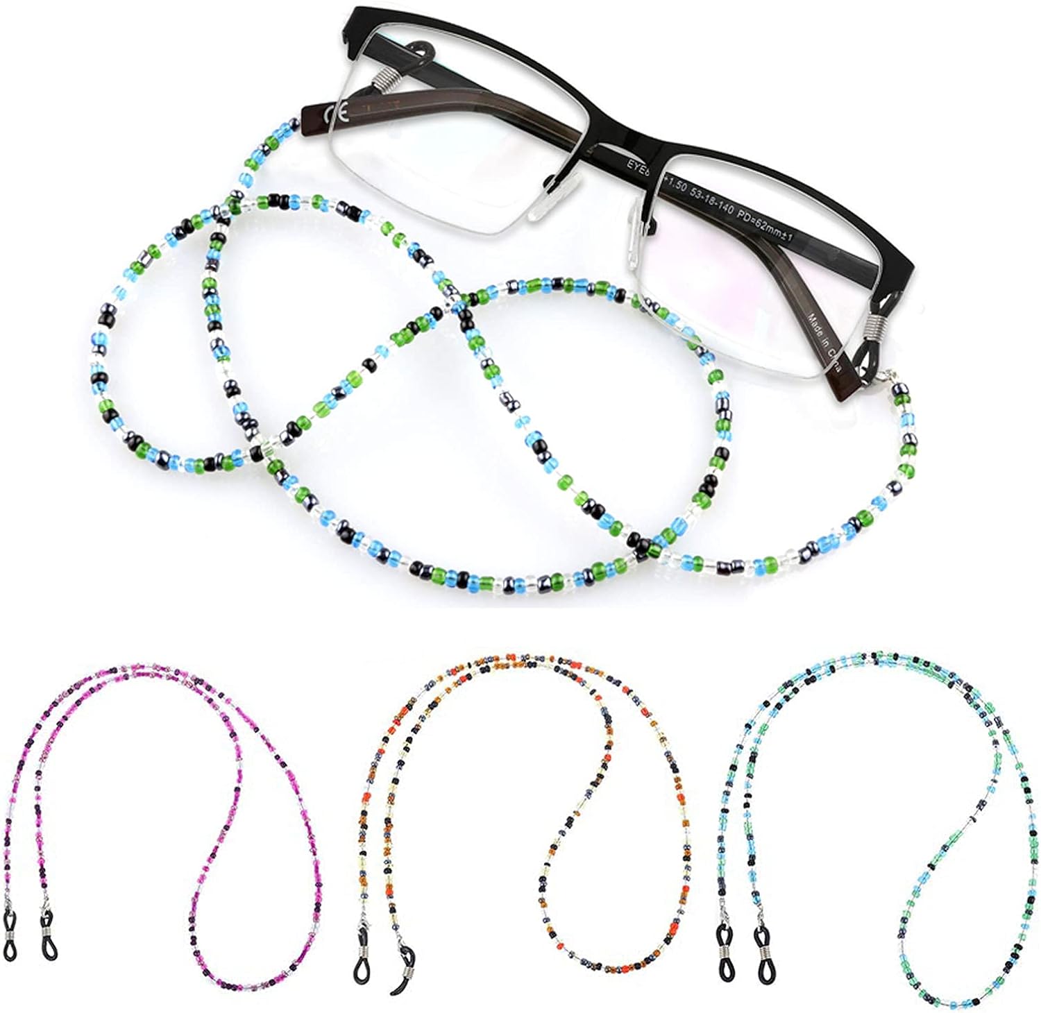 KOOKZ 3pcs Beaded Glasses Chain,Antislip Glasses Chains and Cords for