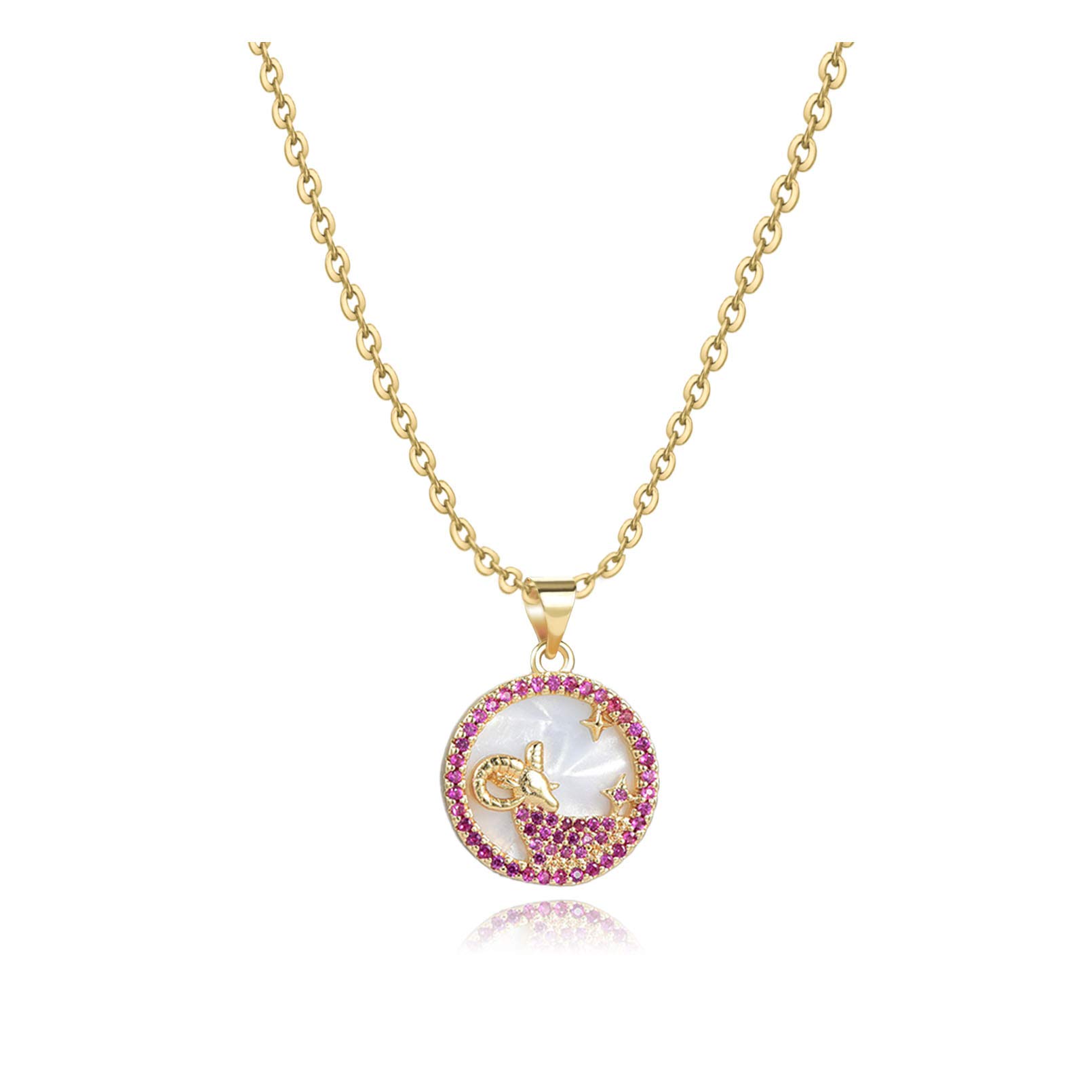 SBI Jewelry Aries Red CZ Gold Zodiac Necklace for Women March April Happy Birthday Family Anniversary Constellation