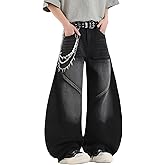 DFGIGT Baggy Barrel Jeans for Men Wide Leg Loose Fit Jeans Y2K Hip Hop Streetwear Denim Pants
