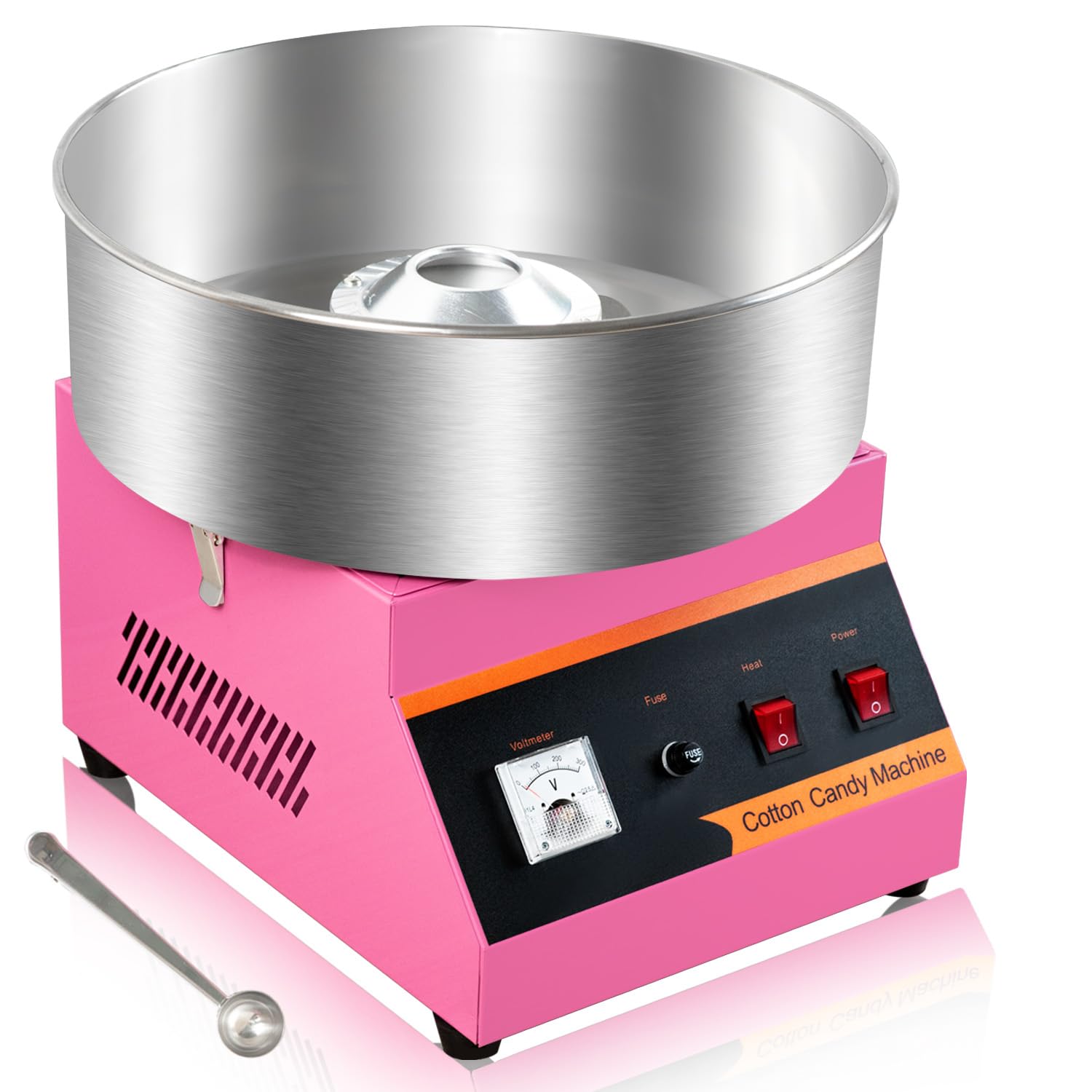 110V1000W Electric Commercial Pink Cotton Candy Machine, 15 Inch Stainless Steel Large Bowl, Dual Switch, Easy to Operate, Fast Candy Production, 3-4 pieces per minute