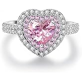 925 Sterling Silver Shiny Full Diamond Ring Cubic Zirconia Cocktail Rings CZ Diamond Ring Eternity Engagement Wedding Band Ring for Women Valentine's Day Gift Heart-Shaped Ring for Lovers (US Code 8)